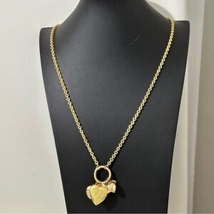 Carolee puff heart heart locket gold tone long tassel style link necklace